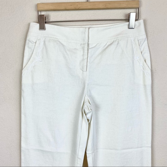 Lillie Rubin Pants White Embroidered Linen Ankle - Picture 7 of 8